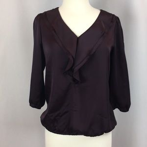 Loft Plum Ruffle 3/4 Sleeve Top
